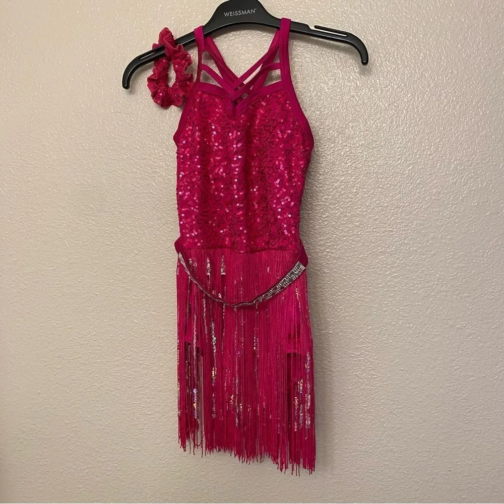 Weissman Dance costume hot pink sassy fringe dress Gonna Be A Good Day 14982 MC